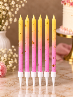 Yellow and Pink Ombre Gold Foil Candles Set Pack of 6