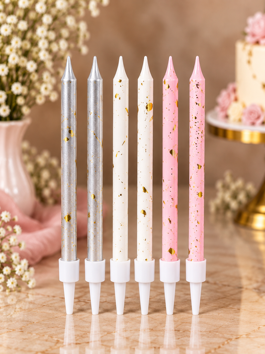 Silver, White and Pink Gold Foil Candles Set Pack of 6