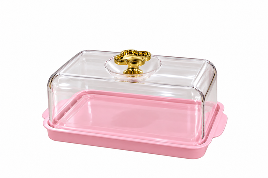 Pink Rectangular display cake tray with lid Size - 7x2.5 inch