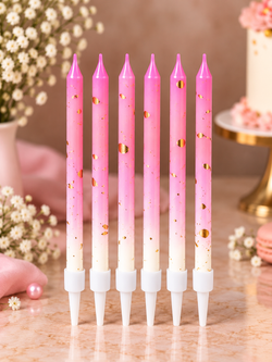 Pink and White Ombre Gold Foil Candles Set Pack of 6