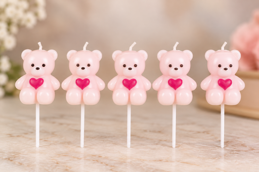 Pink Teddy Bear Candle Pack of 5