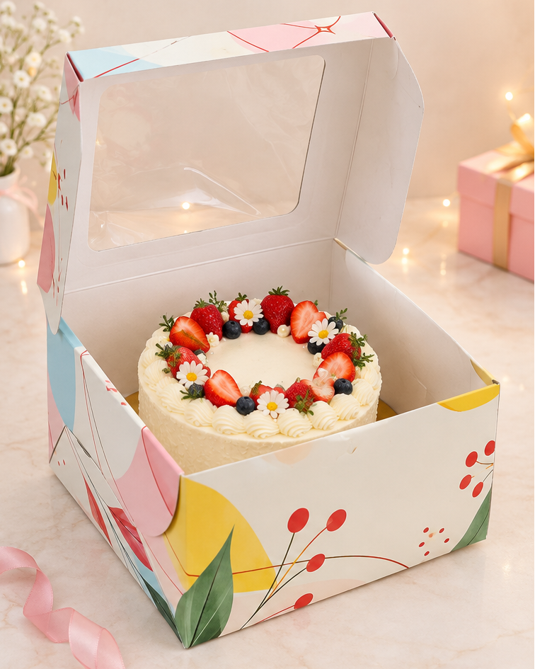 1 pound printed window cake box  (size-8x8x4 inches)