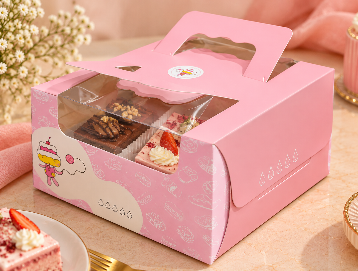 Pastel Pink Gift Box with Transparent Window & Handle – Pack of 10