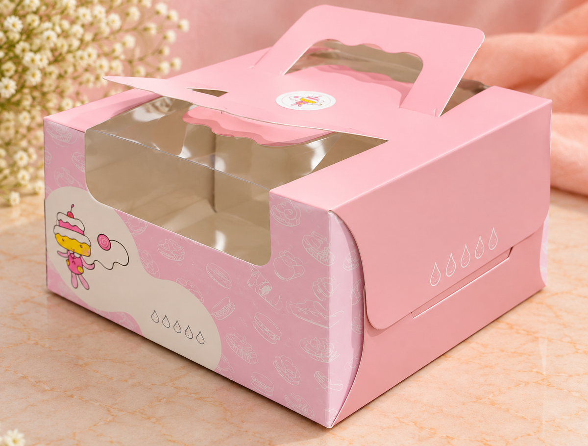 Pastel Pink Gift Box with Transparent Window & Handle – Pack of 10