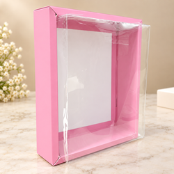 Pink Hamper Box with Transparent PVC Lid Size- 10*8 Inch Pack Of 5