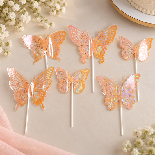 Golden Butterfly Cake Topper Set Pack Of 6