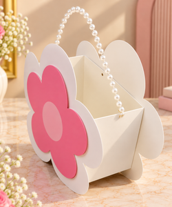 Pink & White Flower Shape Gift Box with Pearl Handle Pack of 12