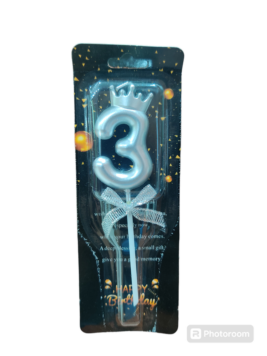 3 Number silver Cake candle