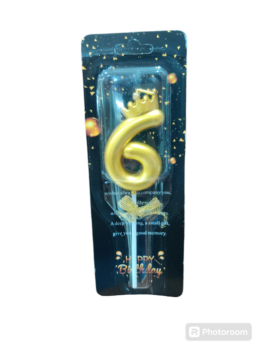 6 Number golden cake candle