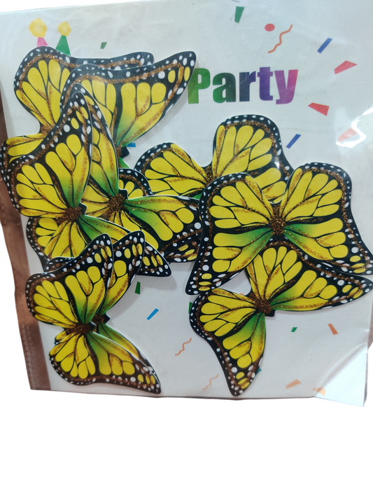 Yellow and green butterfly cake toppers Pack Of 10