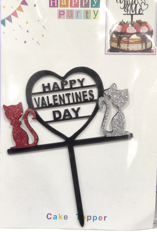 Cute Kitty Valentine's Day Cake Topper Pack Of 1