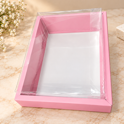 Pink Hamper Box with Transparent PVC Lid Size- 10*8 Inch Pack Of 5