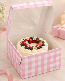 1 pound pink & white checks design window cake box  (size-8x8x4 inches)