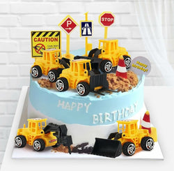 6 Pcs set Mini JCB Construction Vehicle Toy Set – Excavator & Loader Cake Toppers for Kids