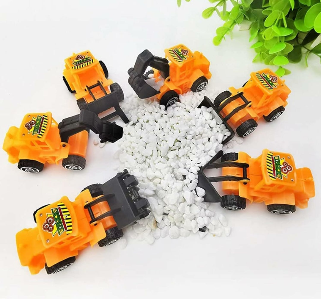 6 Pcs set Mini JCB Construction Vehicle Toy Set – Excavator & Loader Cake Toppers for Kids