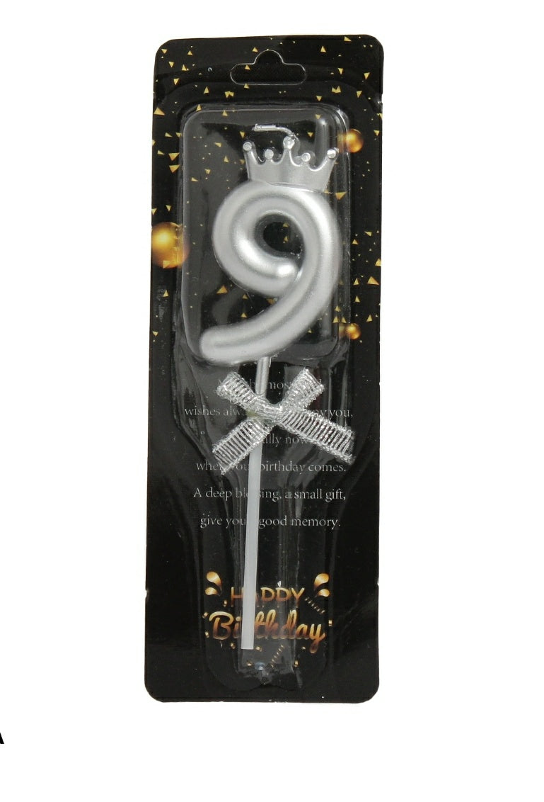 9 Number silver Cake candle