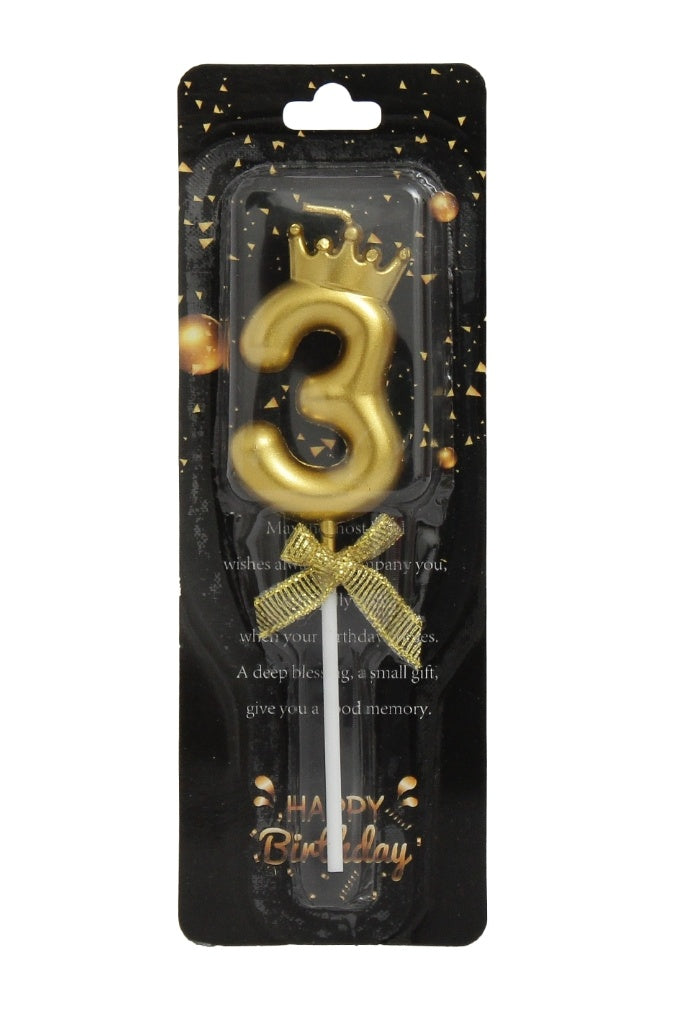 3 Number golden cake candle