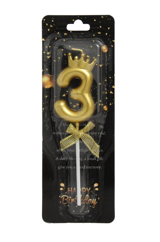 3 Number golden cake candle