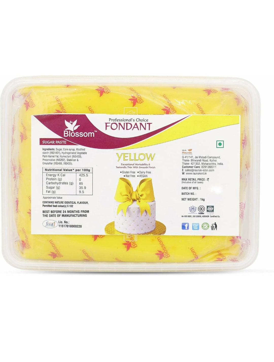 BLOSSOM Yellow Sugar paste/ Fondant for Cake Decorating 1kg