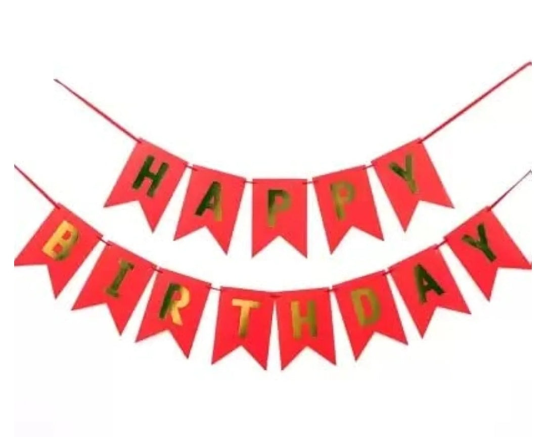 Red Happy Birthday Party Decoration Set with (1 Curtain, 1 Happy Birthday Banner, 5 grey and 5 red baloon, 1 star foil balloon)