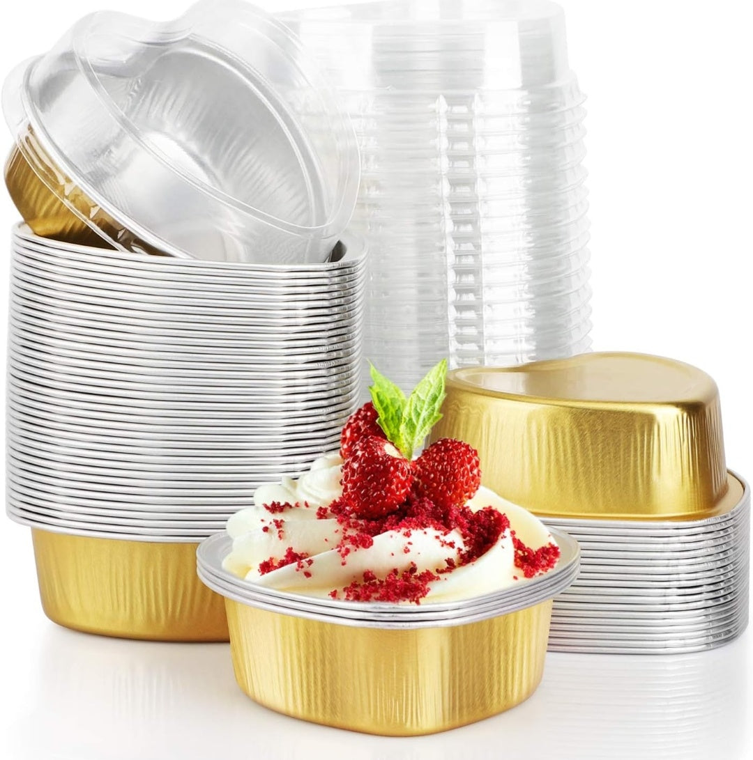 Aluminium foil mini Heart shaped Cake Pans with Lids Pack Of 10