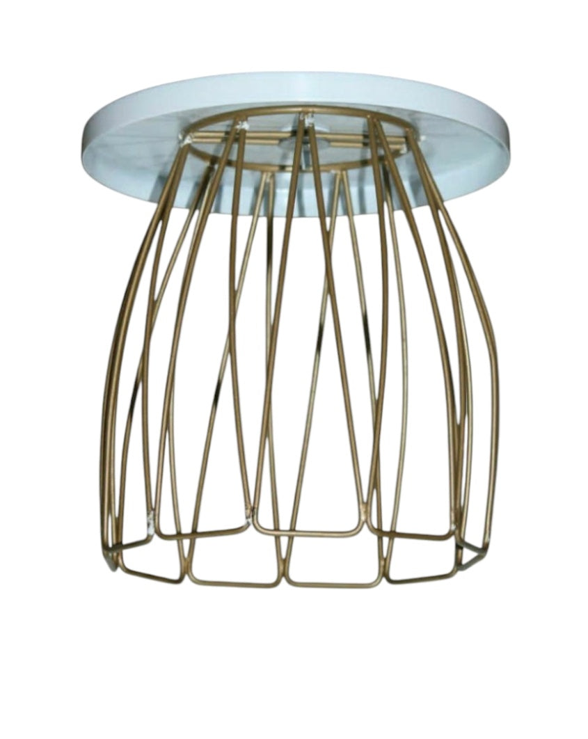 White Metal Plate With Geometric Style Golden Metal Rod Cake Stand
