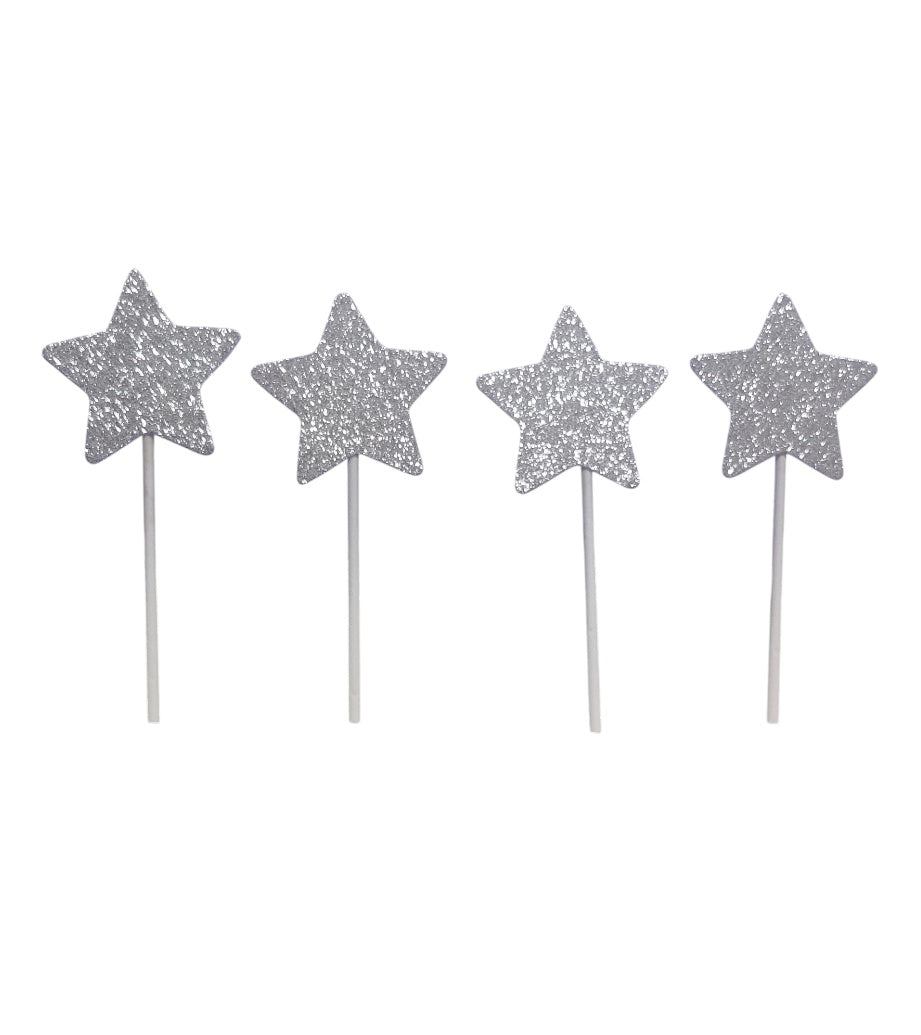 Silver Star Glitter Topper Pack Of 10 (LWA-004)