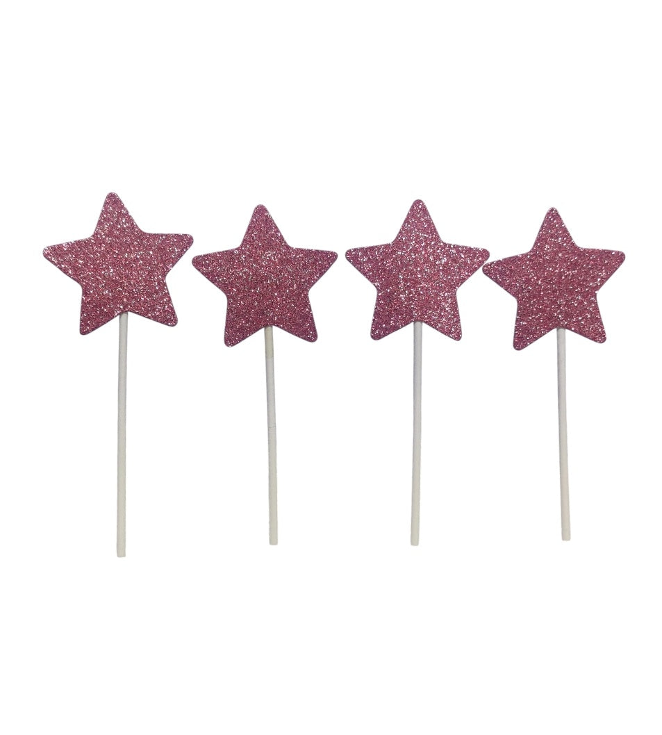 Pink Star Glitter Topper Pack Of 10 (LWA-005)