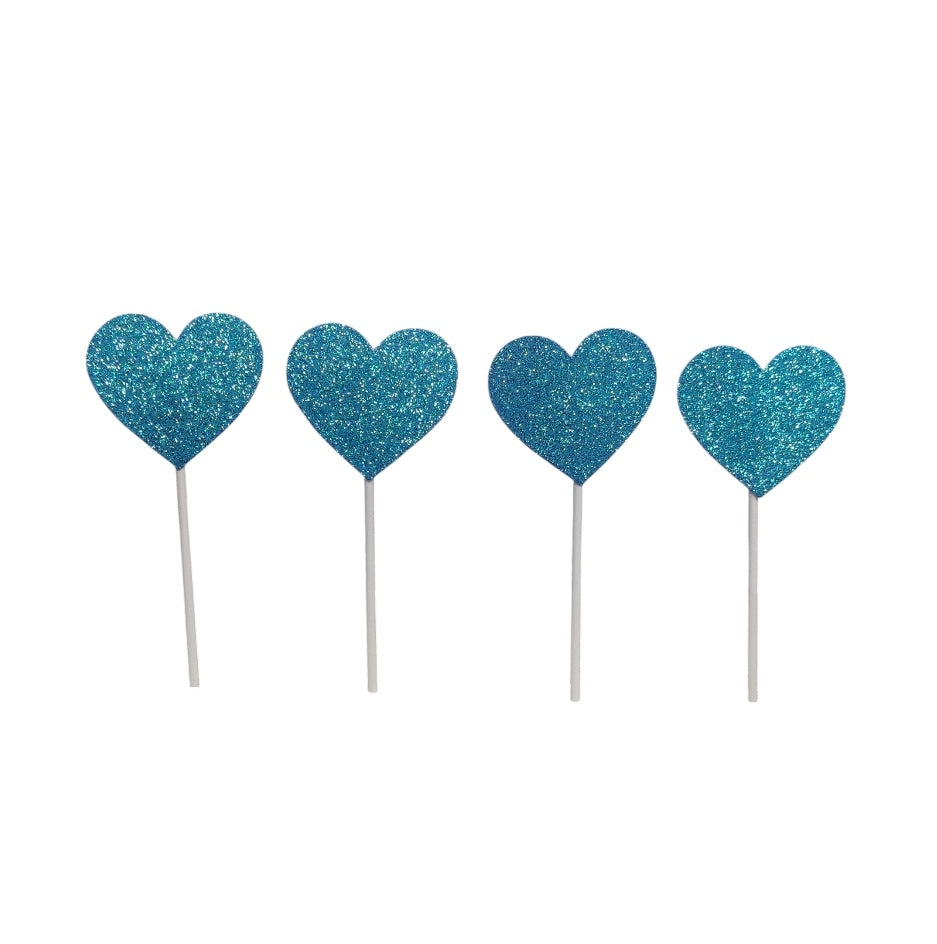 Blue Heart Glitter Topper Pack Of 10