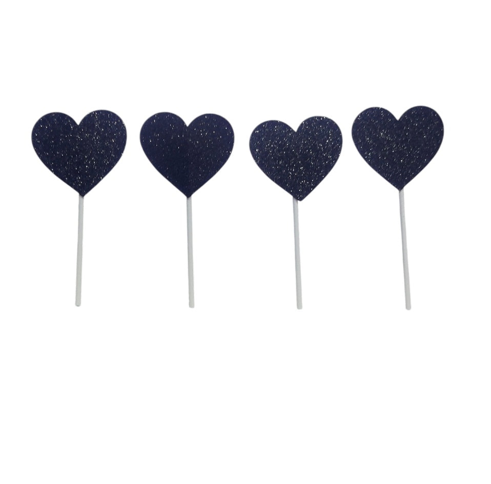 Black Heart Glitter Topper Pack Of 10