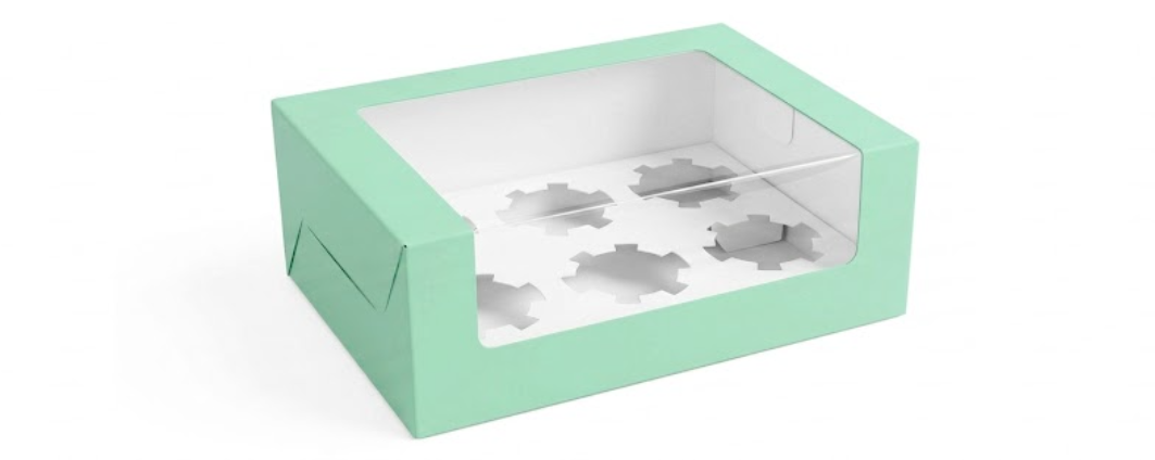 6 cavity cupcake box mint Pack of 10  (size - 10x7x4)