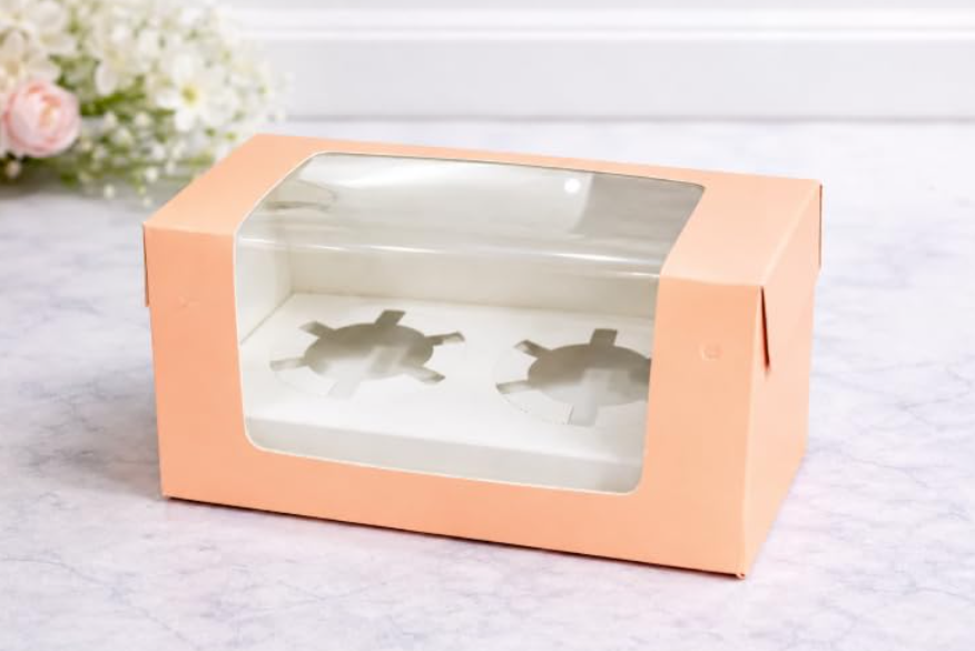 2 cavity cupcake box Peach (size - 6*3.25*3.75)