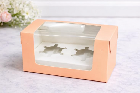 2 cavity cupcake box Peach (size - 6*3.25*3.75)
