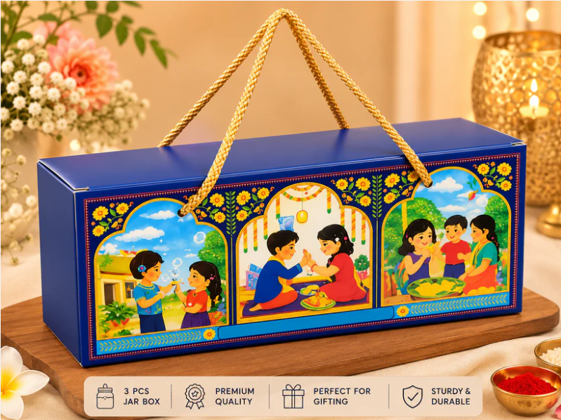 Royal Rakhi 3 pcs Jar Box Size - 9.5x4x3.9 inch (Pack of 10)