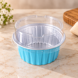 Sky Aluminum Foil Round Desserts Cupcake Pans with Lid Pack of 10 size-2.5/1.5