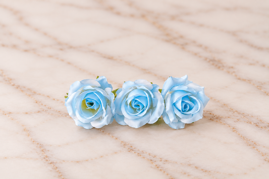 Artificial Sky Blue Rose Flower Set of 3 Size -1 inch