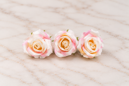 Artificial Pink & Cream Rose Flower Set of 3 Size-1 Inch