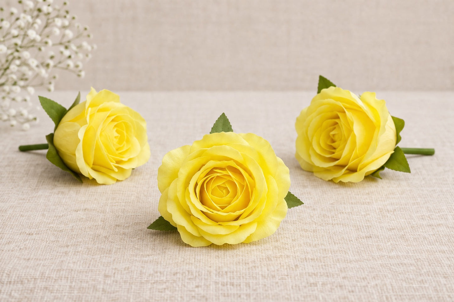 Korean Yellow Artificial Rose Flower pack of 3