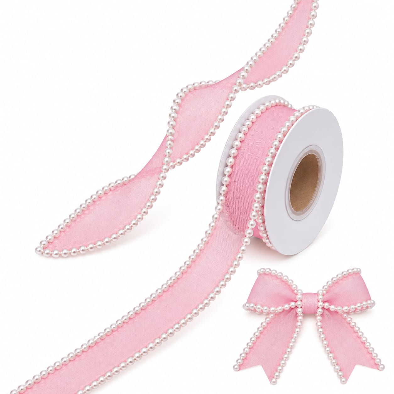 Baby Pink Pearl Edge Organza Ribbon -10 meter