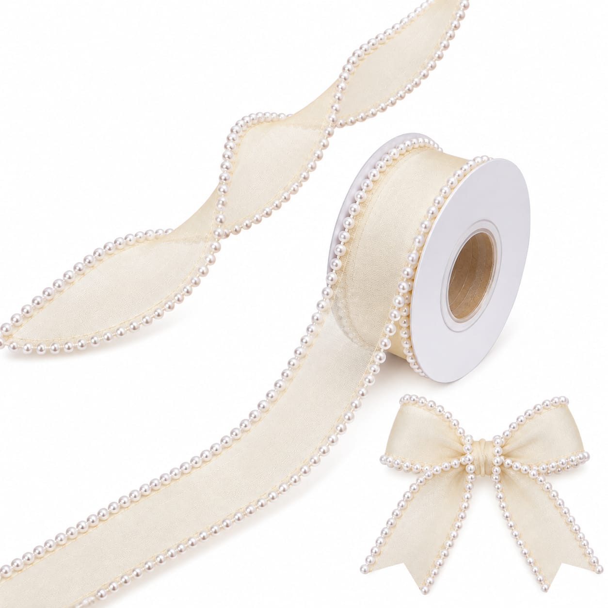 Cream Pearl Edge Organza Ribbon -10 meter