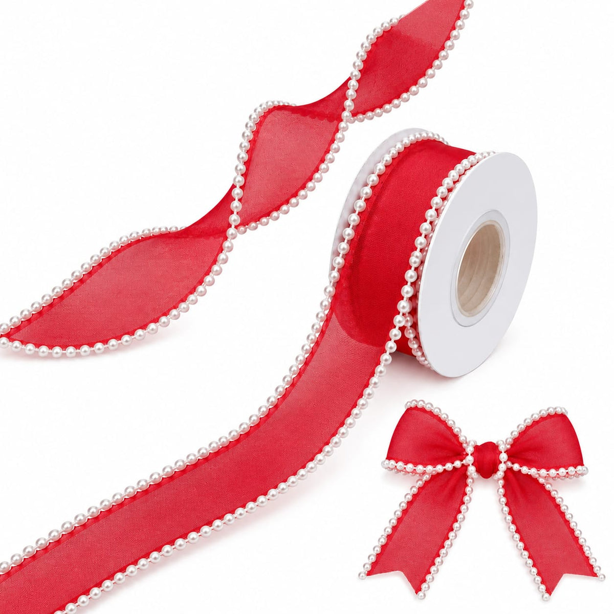 Red Pearl Edge Organza Ribbon –10 meter