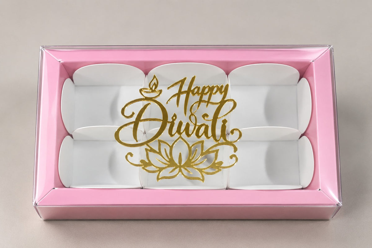 6 Cavity Pink Box with Happy Diwali Topper -pack of 10