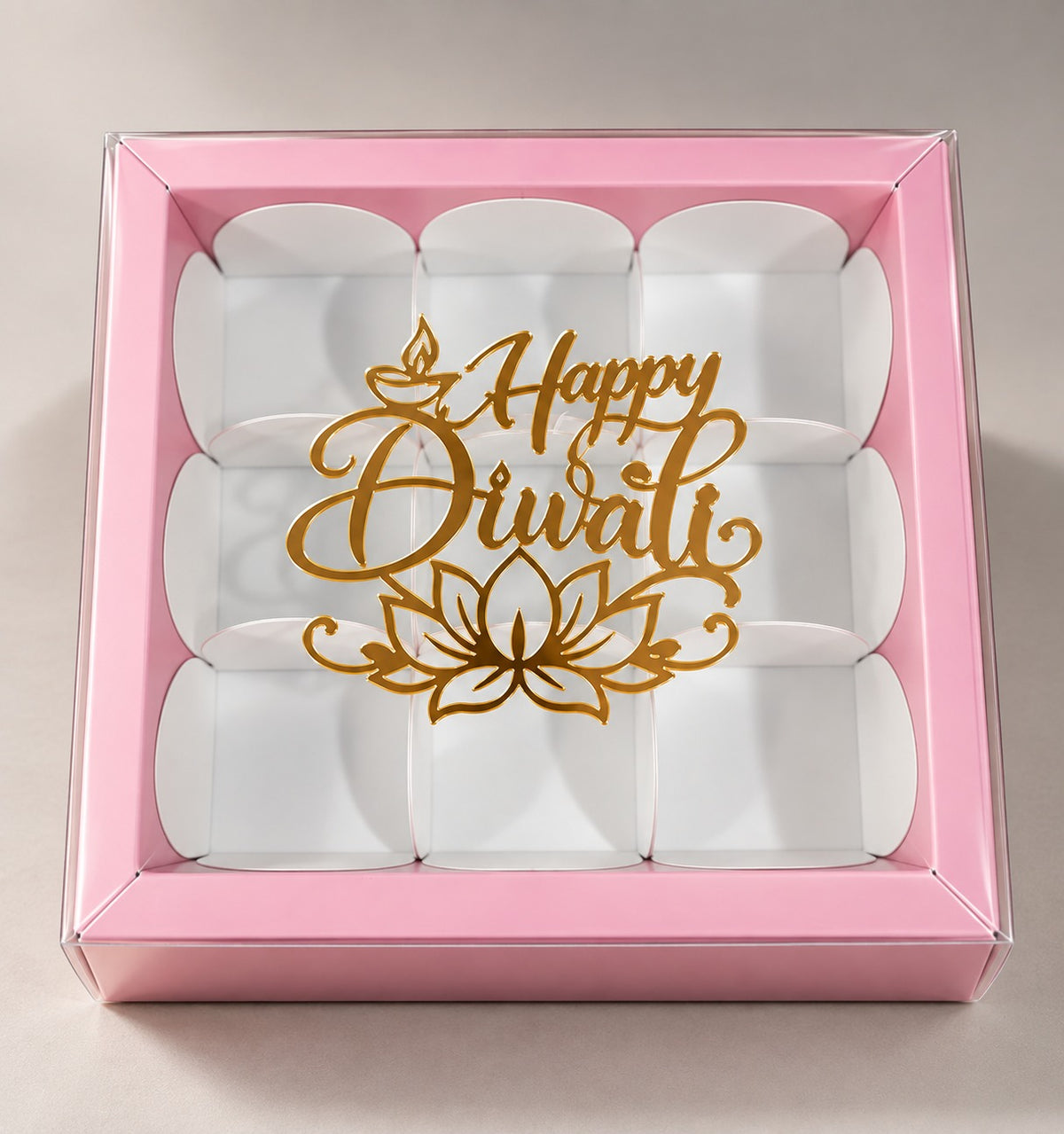 9 Cavity Pink Box with Happy Diwali Topper -pack of 10