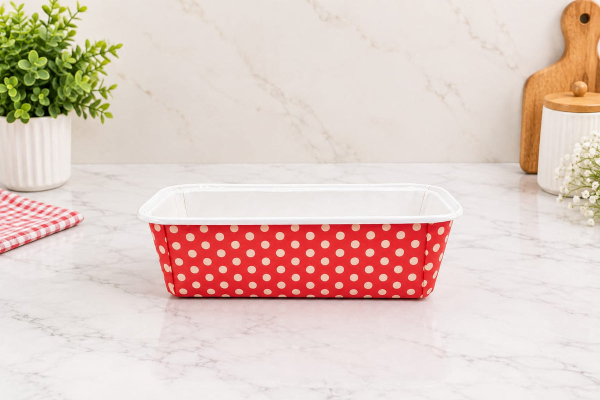 Red with White Polka Dots Rectangular Paper Loaf Baking Mould Tray Pack of 20