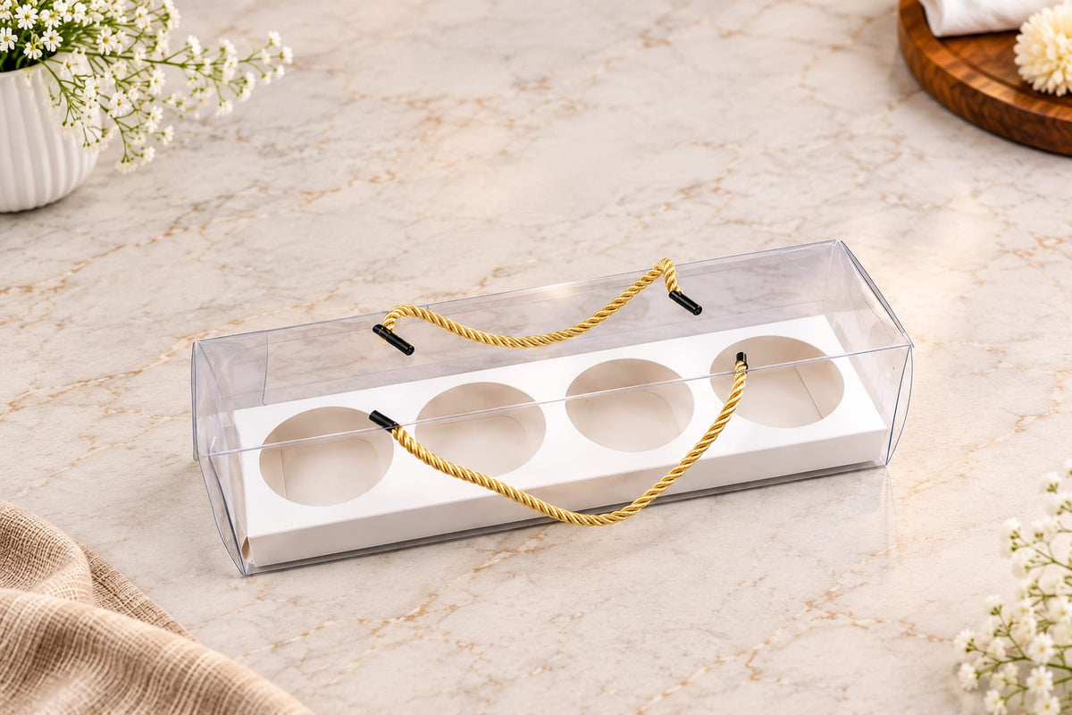 Transparent 3-Cavity Humper Box with Golden Rope Handle Size-11.5*3*3 Inch