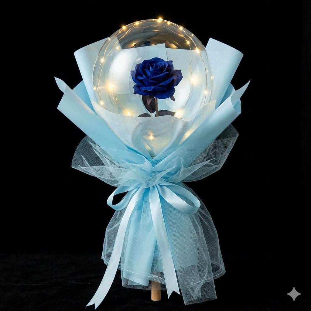 Premium LED Light Rose Bouquet with Balloon Cover