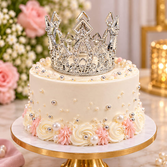 Silver Rhinestone Princess Crown Cake Topper