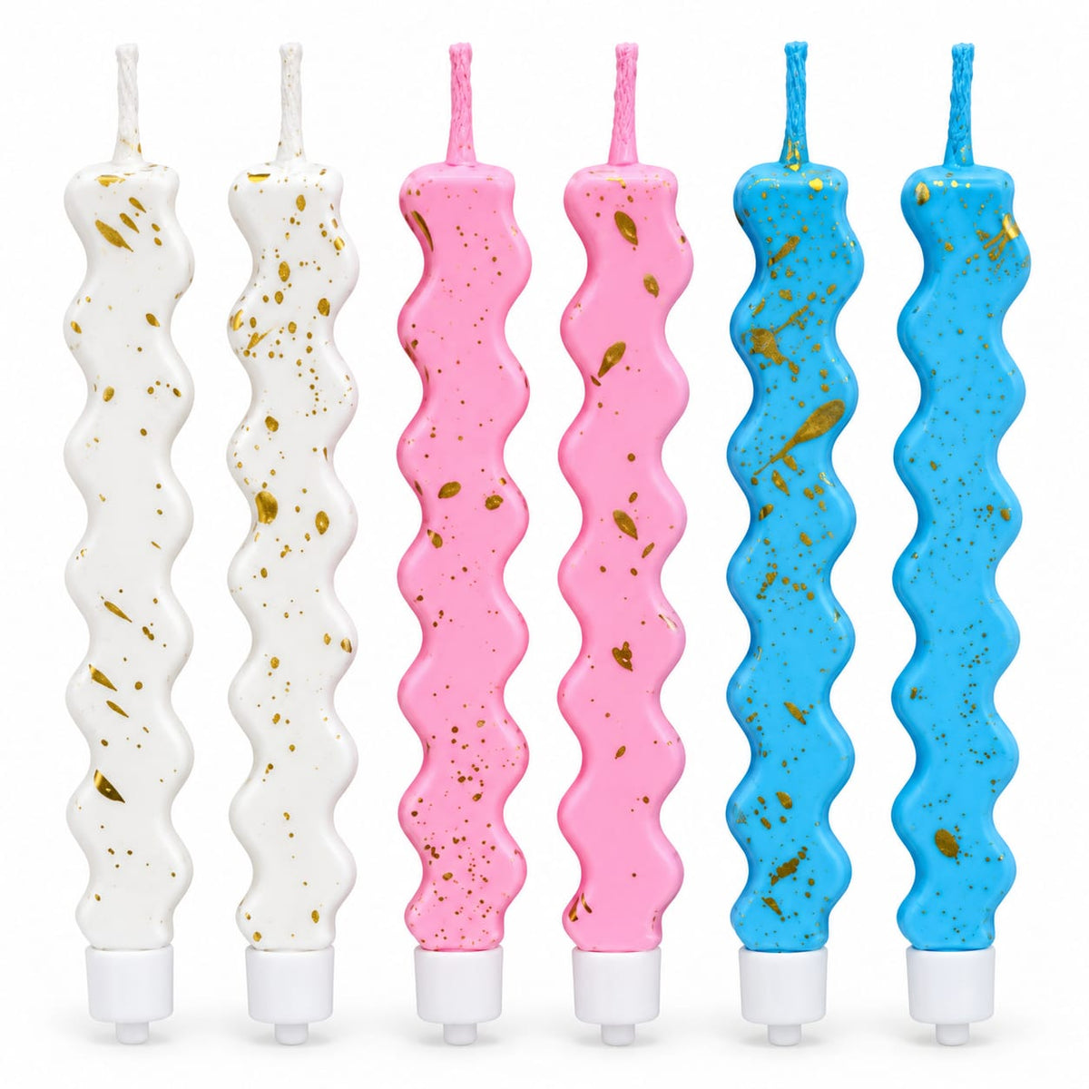 Multicolor With Gold Foil Wavy Candles with Holders Pack of 6