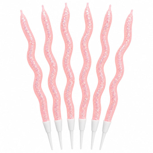 Pink Glitter twisty Candle Pack of 6