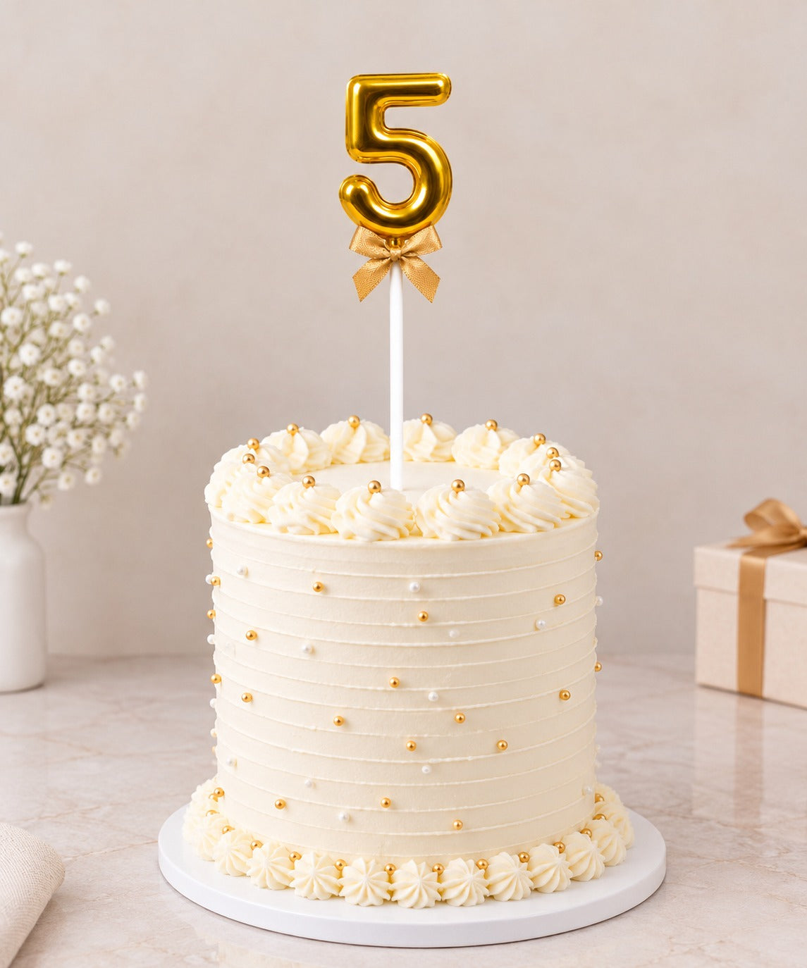 Premium 5 Number Topper With Bow Size 21cm